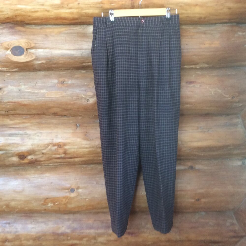 Vintage Plaid Classic 80s High Rise Recycled Wool Blend Trouser Pants Size 12